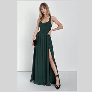 Lulus Emerald Green Pleated Chiffon Maxi Dress Small Formal New With Tags $98